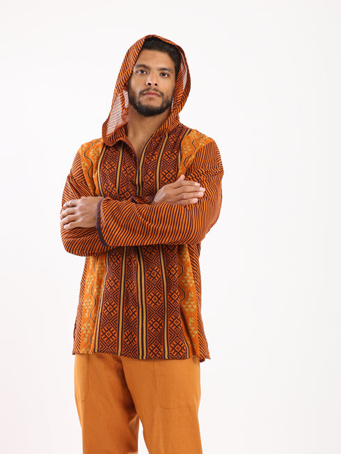 Hooded shirt in light printed cotton voile