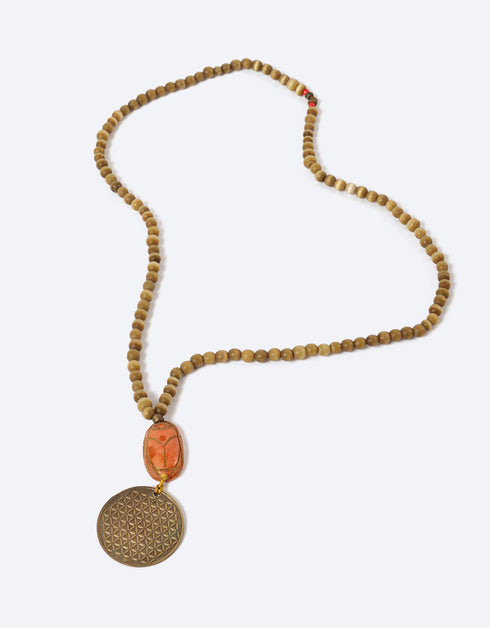 Red lotus stone long necklace
