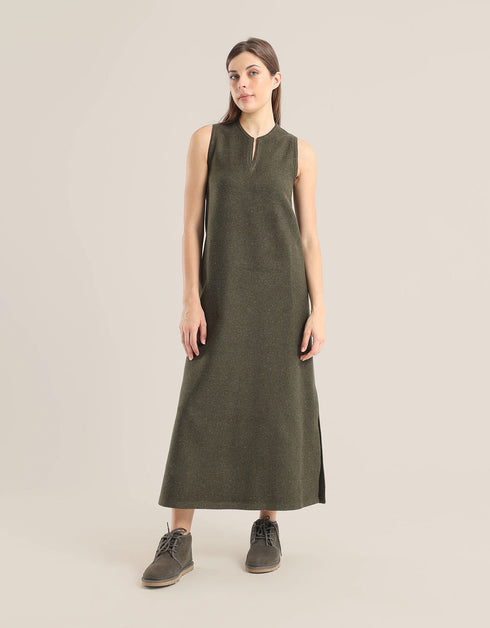 Sleeveless long dress in blended wool