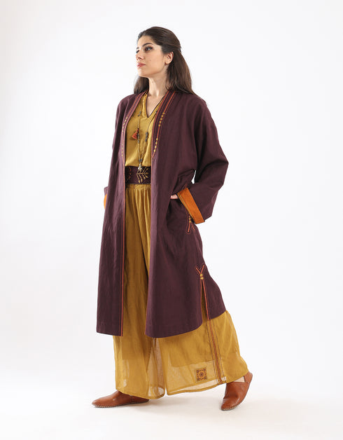 Wide leg drape waistline pants with embroidery