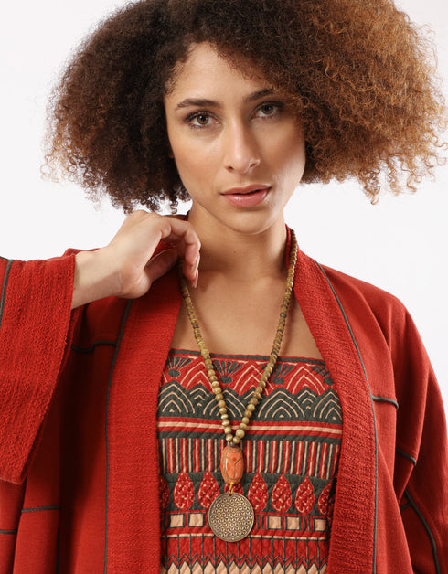 Red lotus stone long necklace