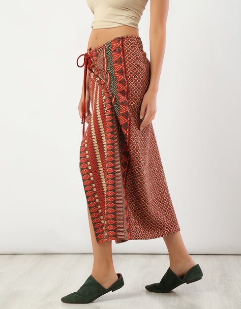 Long printed quilted skirt