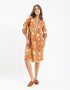 Short printed dress with three quarter sleeves