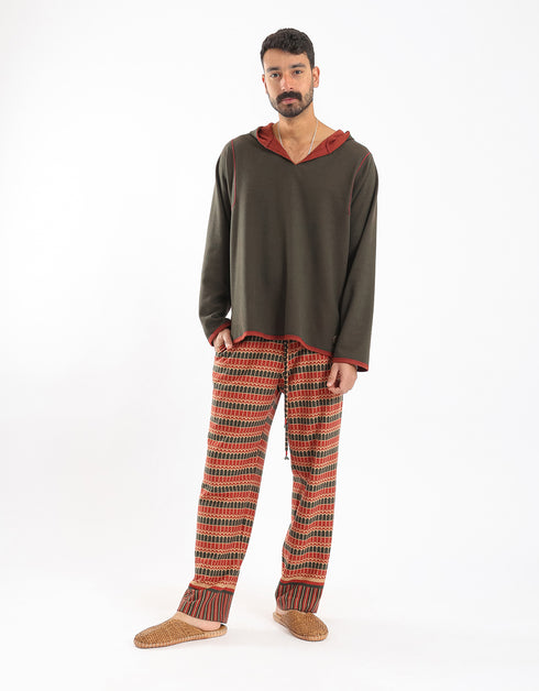 Jacquard straight leg pants with drawstring