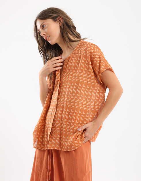 Oversized shirt in printed cotton gauze