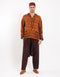 Printed cotton hooded gauze shirt with two front puff pockets.