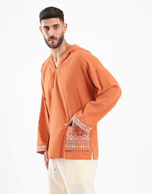 Cotton hoodie shirt with long sleeves