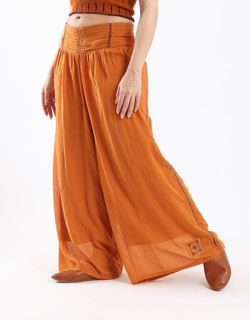 Wide leg drape waistline pants with embroidery
