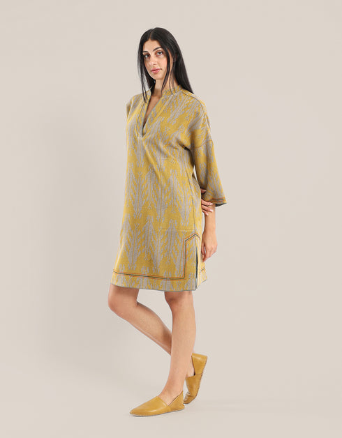 Short dress with contrasting color trims