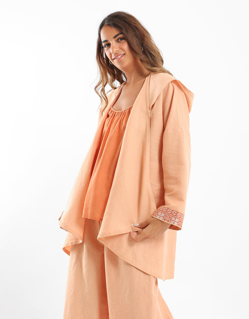 Hooded linen jacket with long sleeves