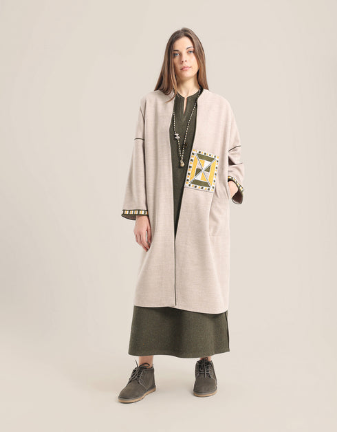 Long 3 colors braided yarn necklace with copper bell pendant and tassels