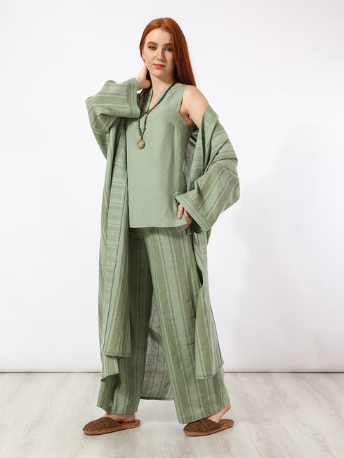 Straight pants in striped linen