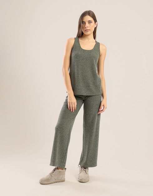 Straight leg pants in ribbed tricot