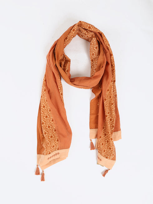 Plain light cotton scarf with printed borders