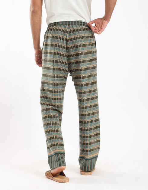 Jacquard straight leg pants with drawstring
