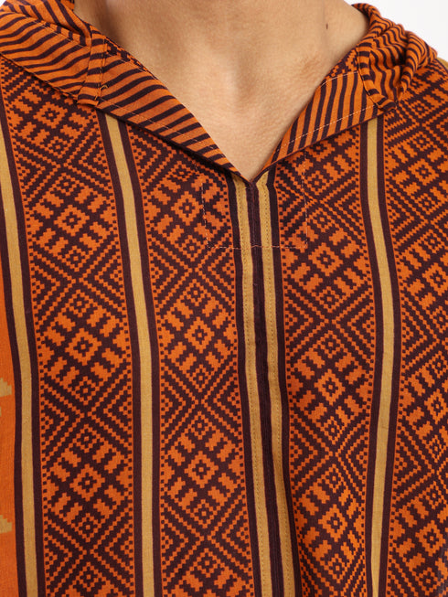 Hooded shirt in light printed cotton voile