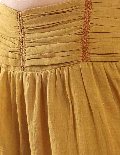 Wide leg drape waistline pants with embroidery