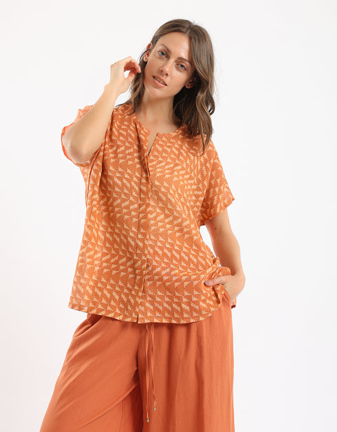 Oversized shirt in printed cotton gauze