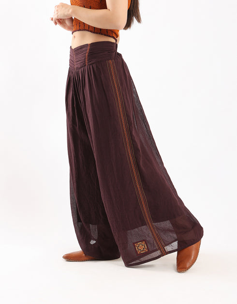 Wide leg drape waistline pants with embroidery