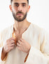 Long linen jellabiya with round neckline with slits