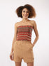 Printed quilted strapless bustier top