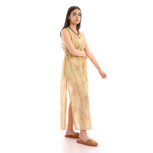Printed gauze long dress with open back