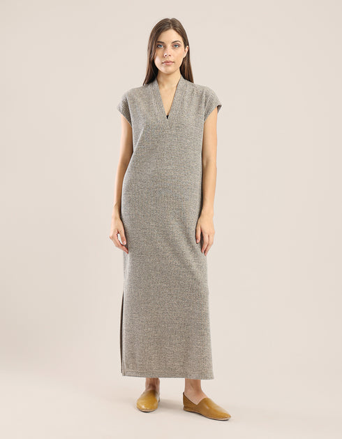 Long V neckline dress with side slits