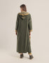 Doubleface long coat in patterned jacquard with hoodie