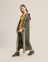 Doubleface long coat in patterned jacquard with hoodie