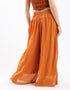 Wide leg drape waistline pants with embroidery