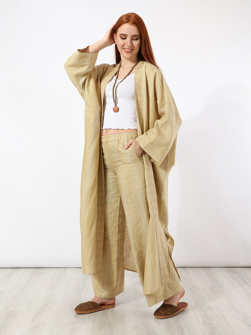 Straight pants in striped linen