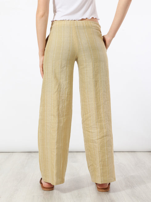 Straight pants in striped linen