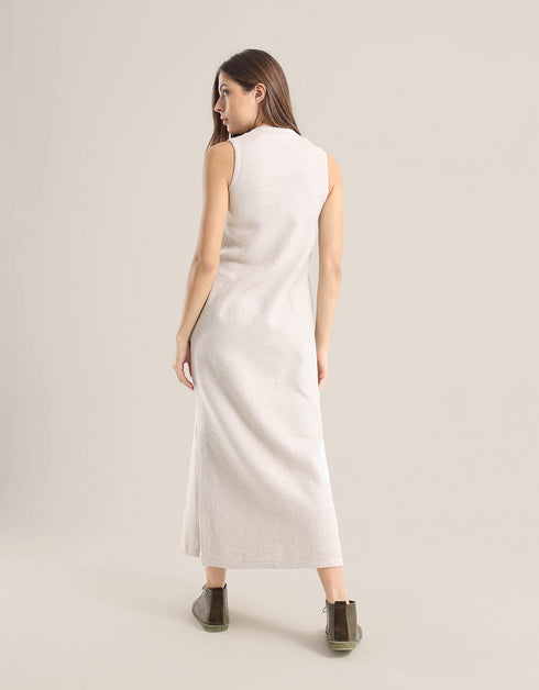 Sleeveless long dress in blended wool