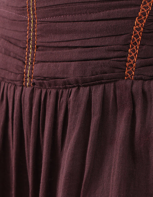 Wide leg drape waistline pants with embroidery