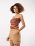 Printed quilted strapless bustier top