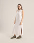 Sleeveless long dress in blended wool