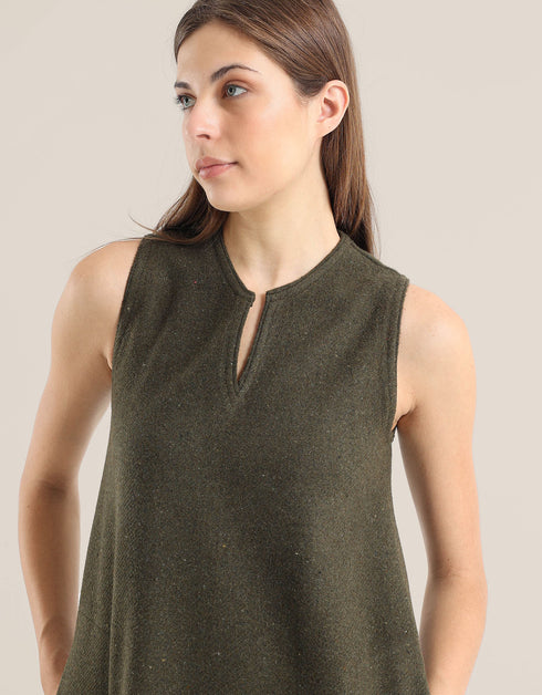 Sleeveless long dress in blended wool
