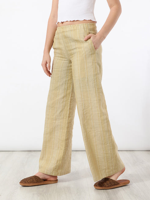 Straight pants in striped linen