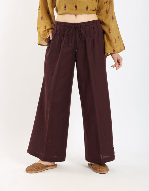 سراويل كتان بساق واسعة مع أنابيب أمامية