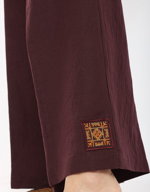 سراويل كتان بساق واسعة مع أنابيب أمامية