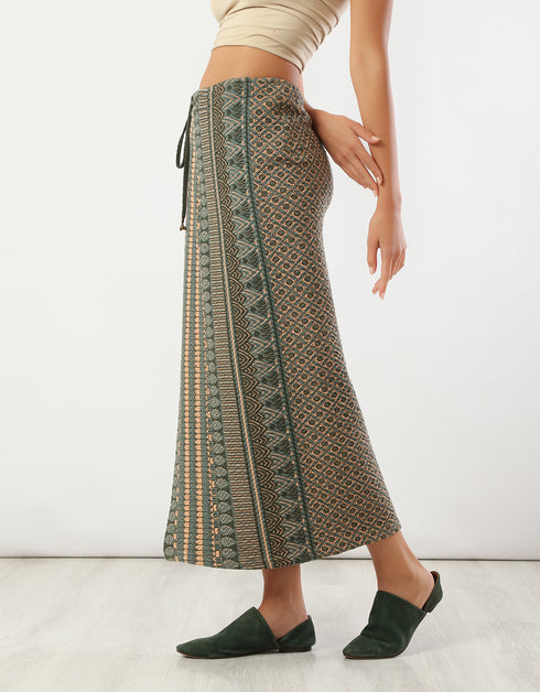Long printed quilted skirt