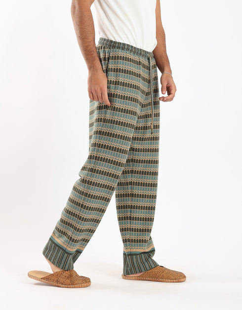 Jacquard straight leg pants with drawstring