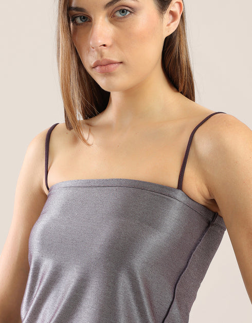 Short tank top in metallic stretch jersey