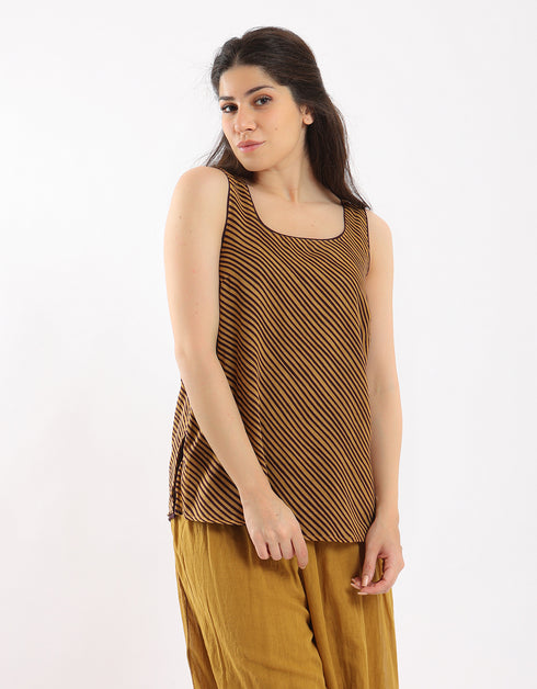 Reversible voile tank top with round neck