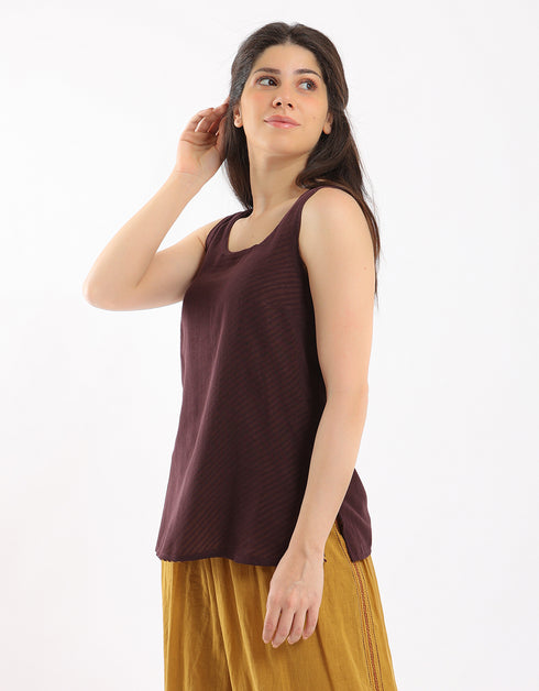 Reversible voile tank top with round neck