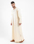 Long linen jellabiya with round neckline with slits