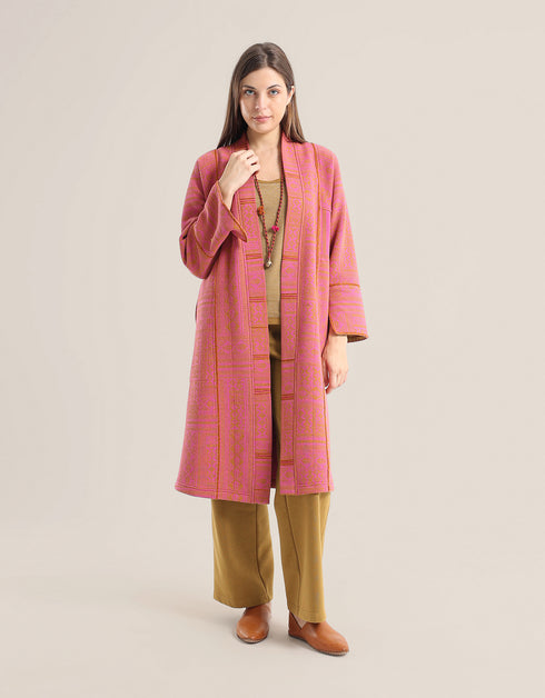 Long 3 colors braided yarn necklace with copper bell pendant and tassels