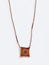 Leather long necklace in leather with embroidered cotton pendant