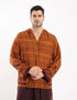 Printed cotton hooded gauze shirt with two front puff pockets.