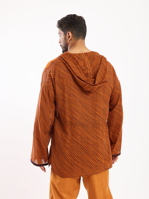 Hooded shirt in light printed cotton voile